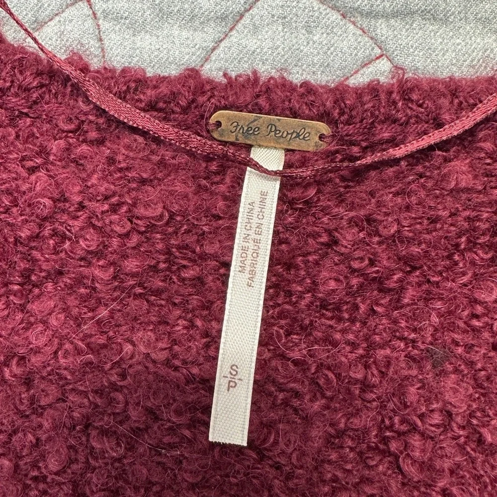 Free People Songbird Sweater Burgundy Alpaca V-Neck Boucle / Women's Small